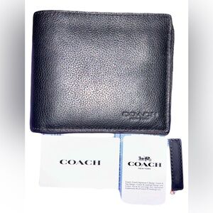 Coach Men's 3-in-1 Wallet Black pebbled leather NWT F74991